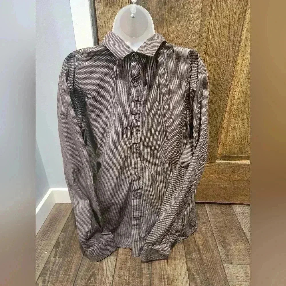American Eagle Slim Fit Men’s Long Sleeve Button-Down Shirt XL Brown White
